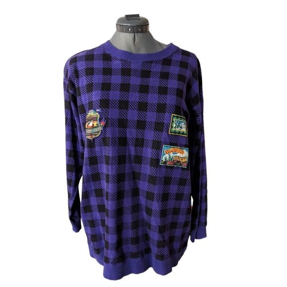 Vintage Adrienne Vittadini purple and black checkered forest theme sweatshirt 🌲 - Picture 6 of 7